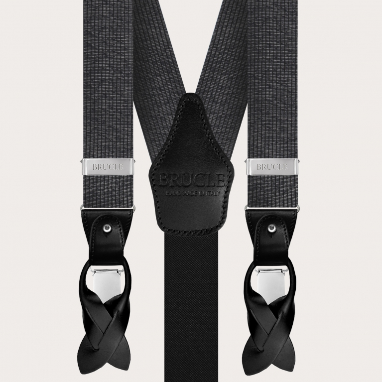 Suspenders in luminous black and silver melange silk