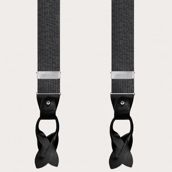 BRUCLE Suspenders in luminous black and silver melange silk