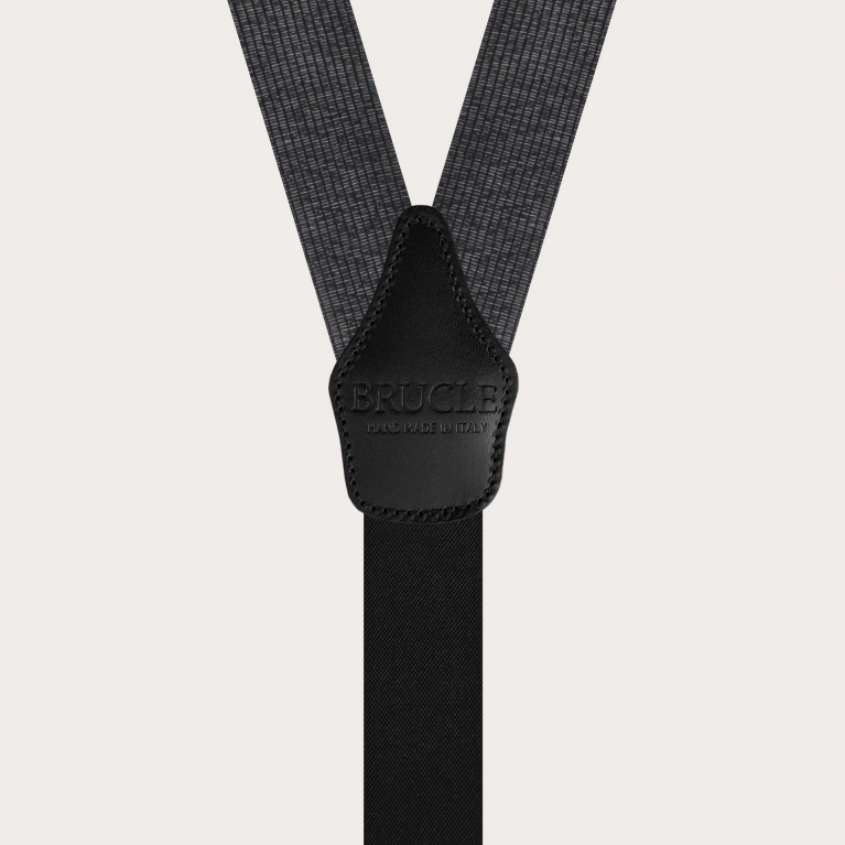 Suspenders in luminous black and silver melange silk