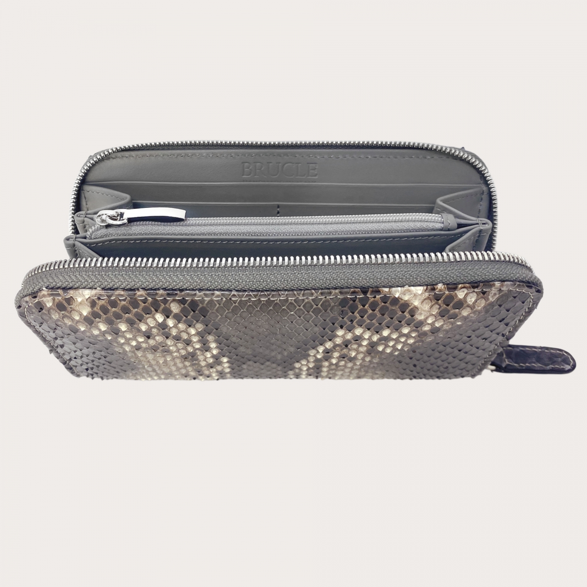 Women's python Leather Zip Around Wallet grey