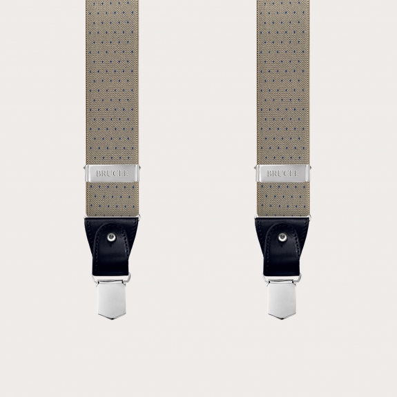 BRUCLE Y-shape beige elastic suspenders with dotted pattern