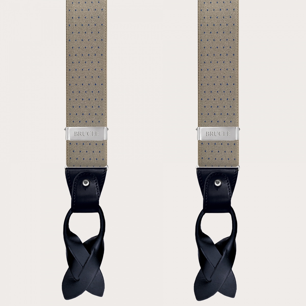 BRUCLE Y-shape beige elastic suspenders with dotted pattern