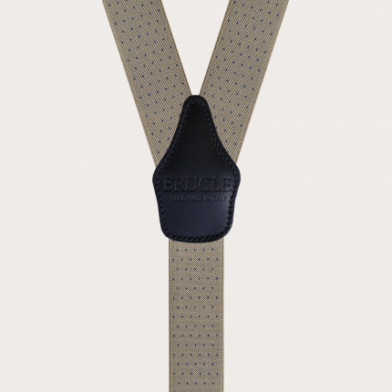 Y-shape beige elastic suspenders with dotted pattern