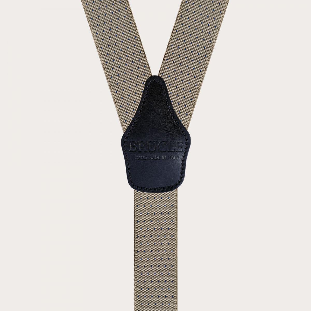 BRUCLE Y-shape beige elastic suspenders with dotted pattern