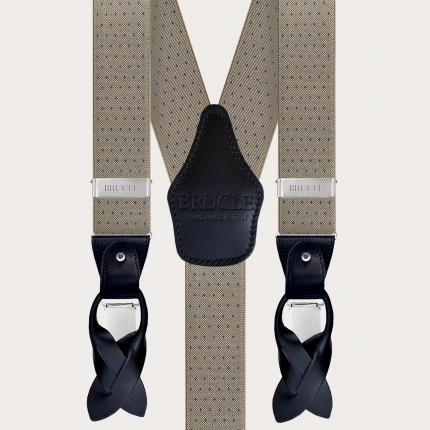 Y-shape beige elastic suspenders with dotted pattern