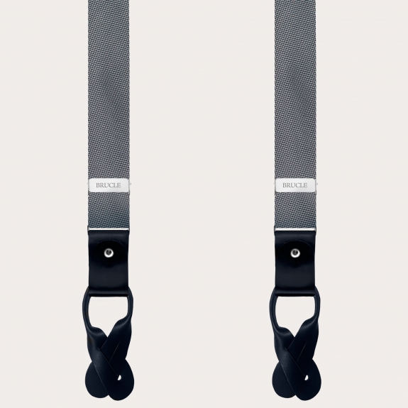BRUCLE Elegant thin silk suspenders with silver micro-pattern