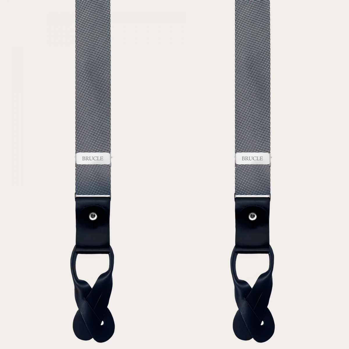BRUCLE Elegant thin silk suspenders with silver micro-pattern