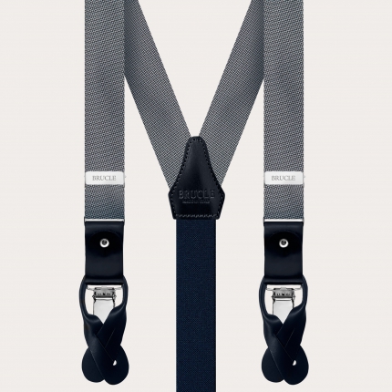Elegant thin silk suspenders with silver micro-pattern