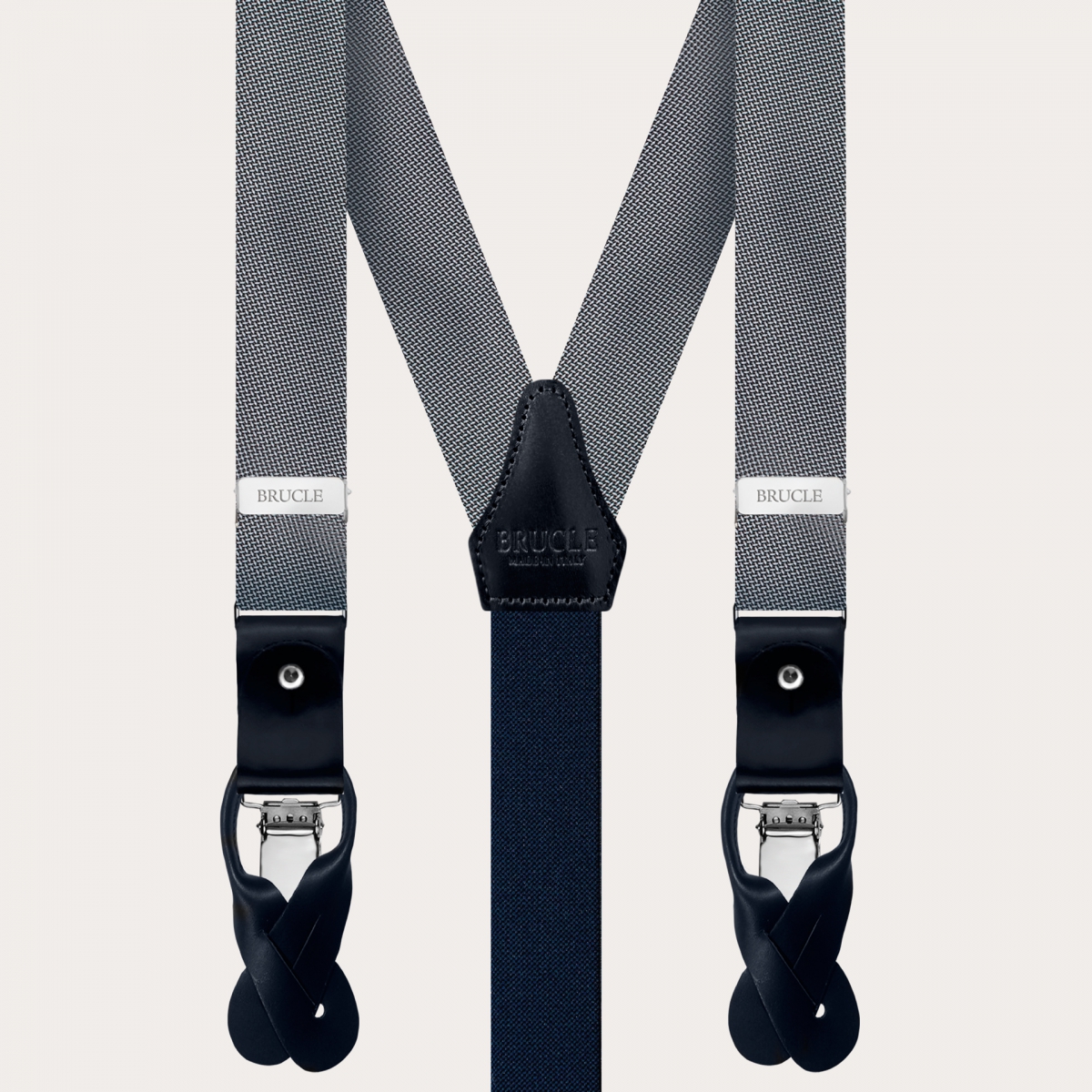 Elegant thin silk suspenders with silver micropattern