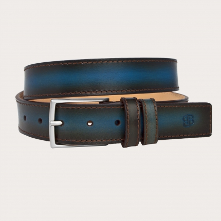 Cinturón marrón oscuro degradado azul de piel pulida a mano