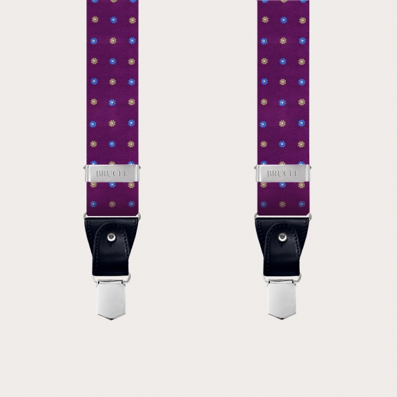 Tirantes en forma de Y en seda, violeta con flores