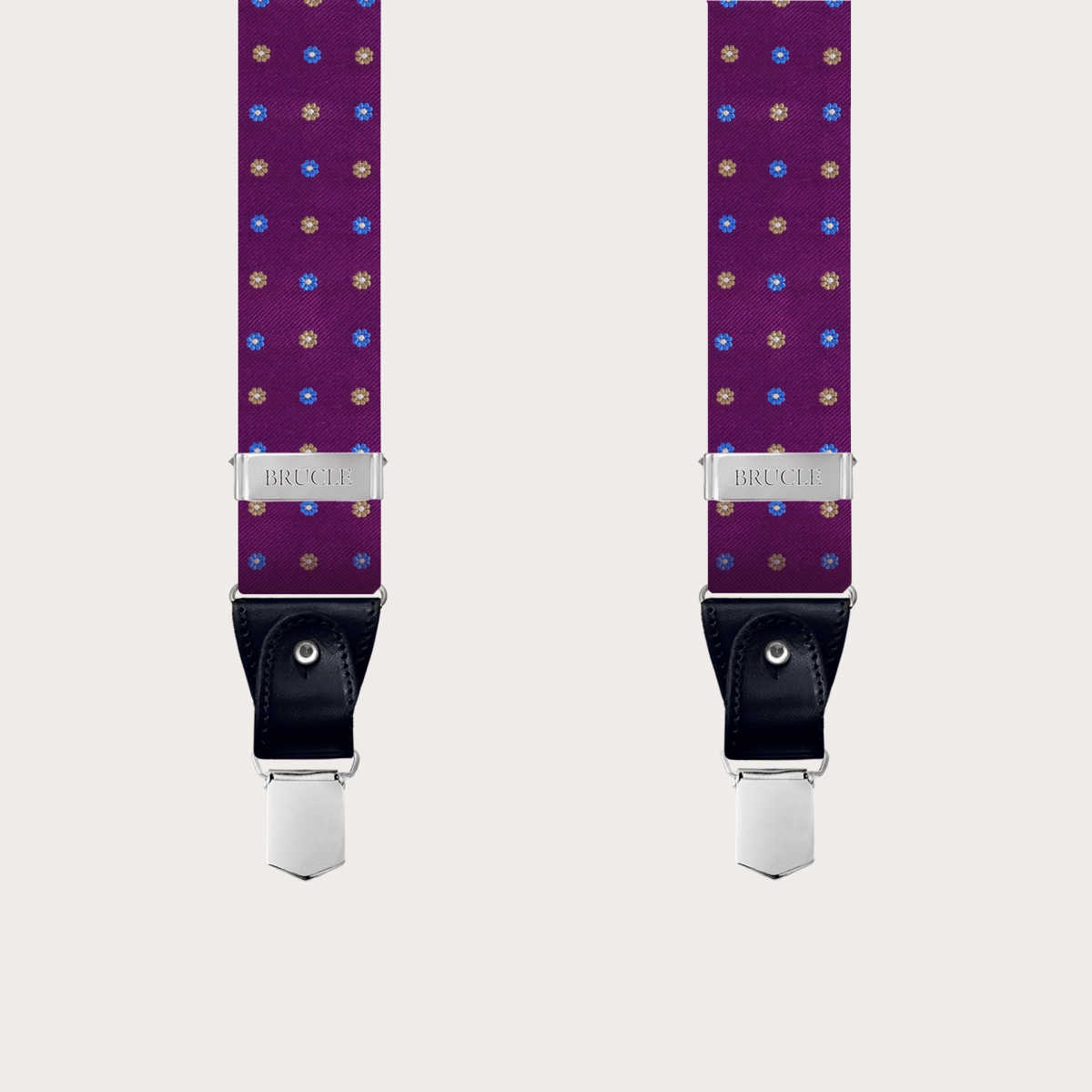 Tirantes en forma de Y en seda, violeta con flores