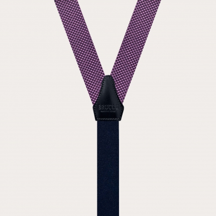 Raffinierte dünne Seiden-Hosenträger aus hellrosa Seide mit blauem Punktmuster