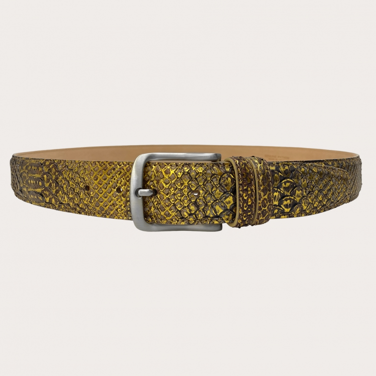Ceinture haute dorée et brun en cuir véritable python