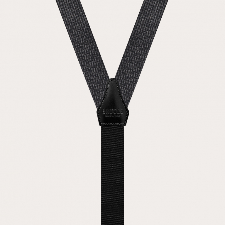 Thin suspenders in bright black and silver melange silk