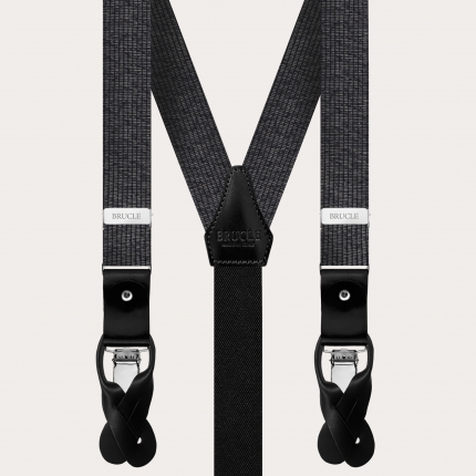 Thin suspenders in bright black and silver melange silk