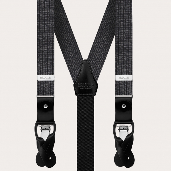 BRUCLE Thin suspenders in bright black and silver melange silk