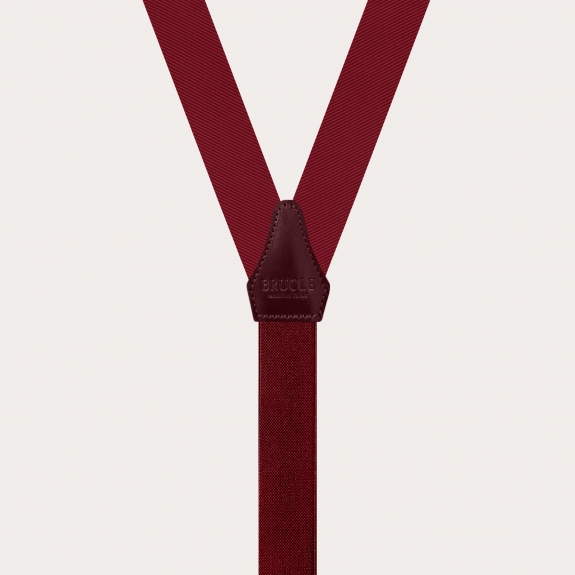 BRUCLE Thin formal silk burgundy suspenders