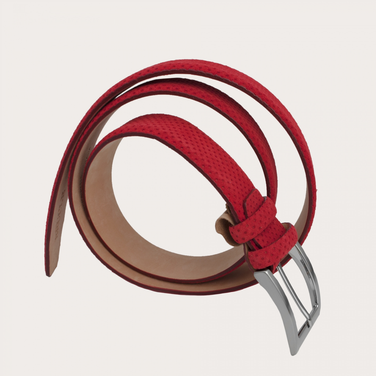 Cinturón rojo de serraje perforado