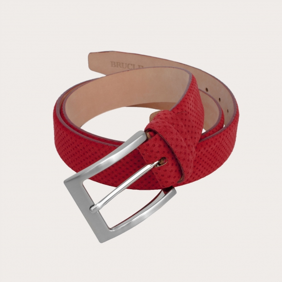 Cinturón rojo de serraje perforado