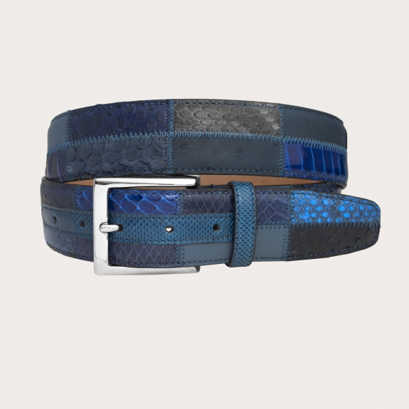 Cintura in pitone patchwork nei toni del blu