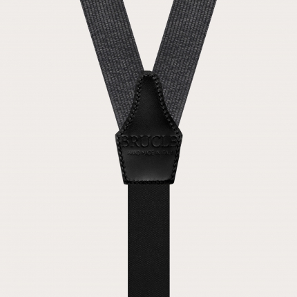 Elegante schwarze und silbermelierte Seiden-Hosenträger mit Knopflöchern