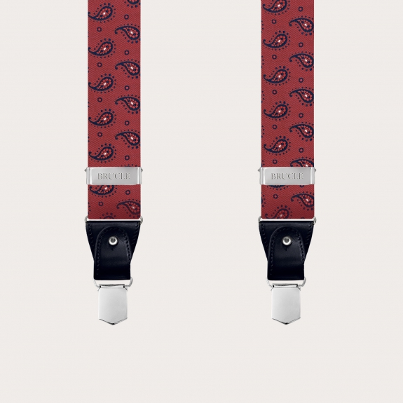 BRUCLE Silk suspenders with red and blue paisley pattern