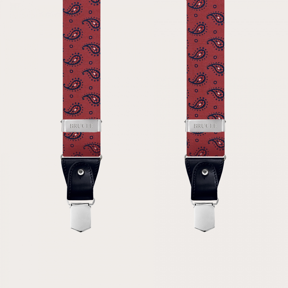 BRUCLE Hosenträger aus Seide mit rotem und blauem Paisley-Muster