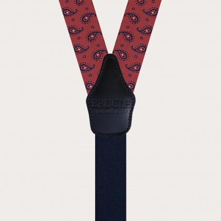 Silk suspenders with red and blue paisley pattern