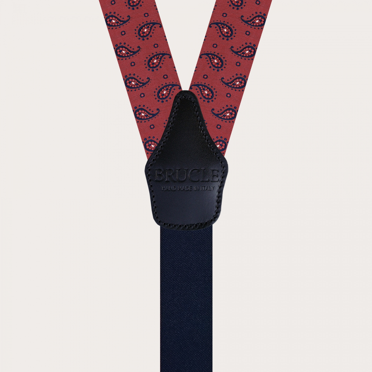BRUCLE Hosenträger aus Seide mit rotem und blauem Paisley-Muster