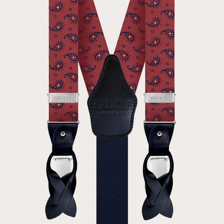 Hosenträger aus Seide mit rotem und blauem Paisley-Muster