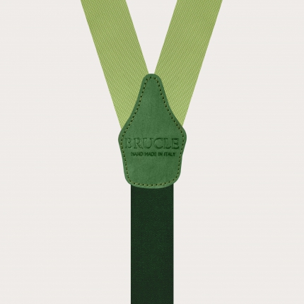 Bretelles en soie verte lumineuse avec cuir coloré à la main