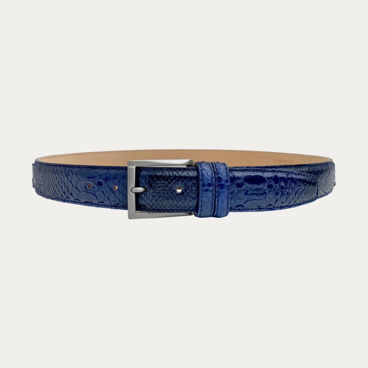 Metallic blue python leather belt