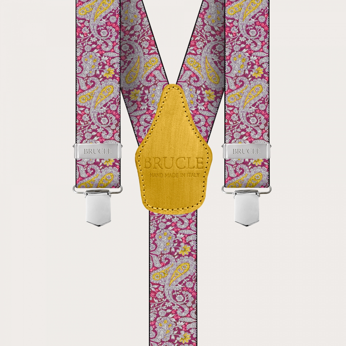 BRUCLE Tirantes con clips en estampado cashmere magenta y amarillo