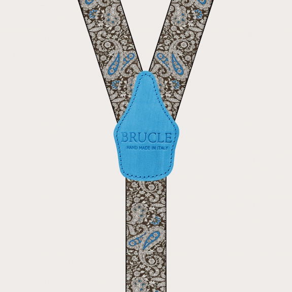 BRUCLE Suspenders with clips in brown and blue cashmere pattern