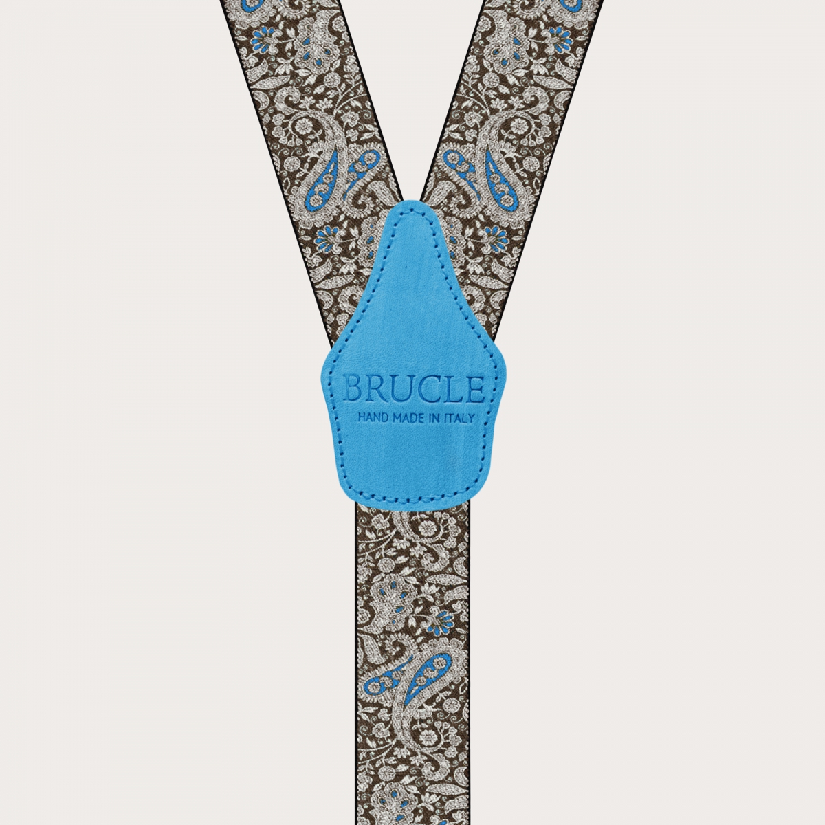 BRUCLE Suspenders with clips in brown and blue cashmere pattern