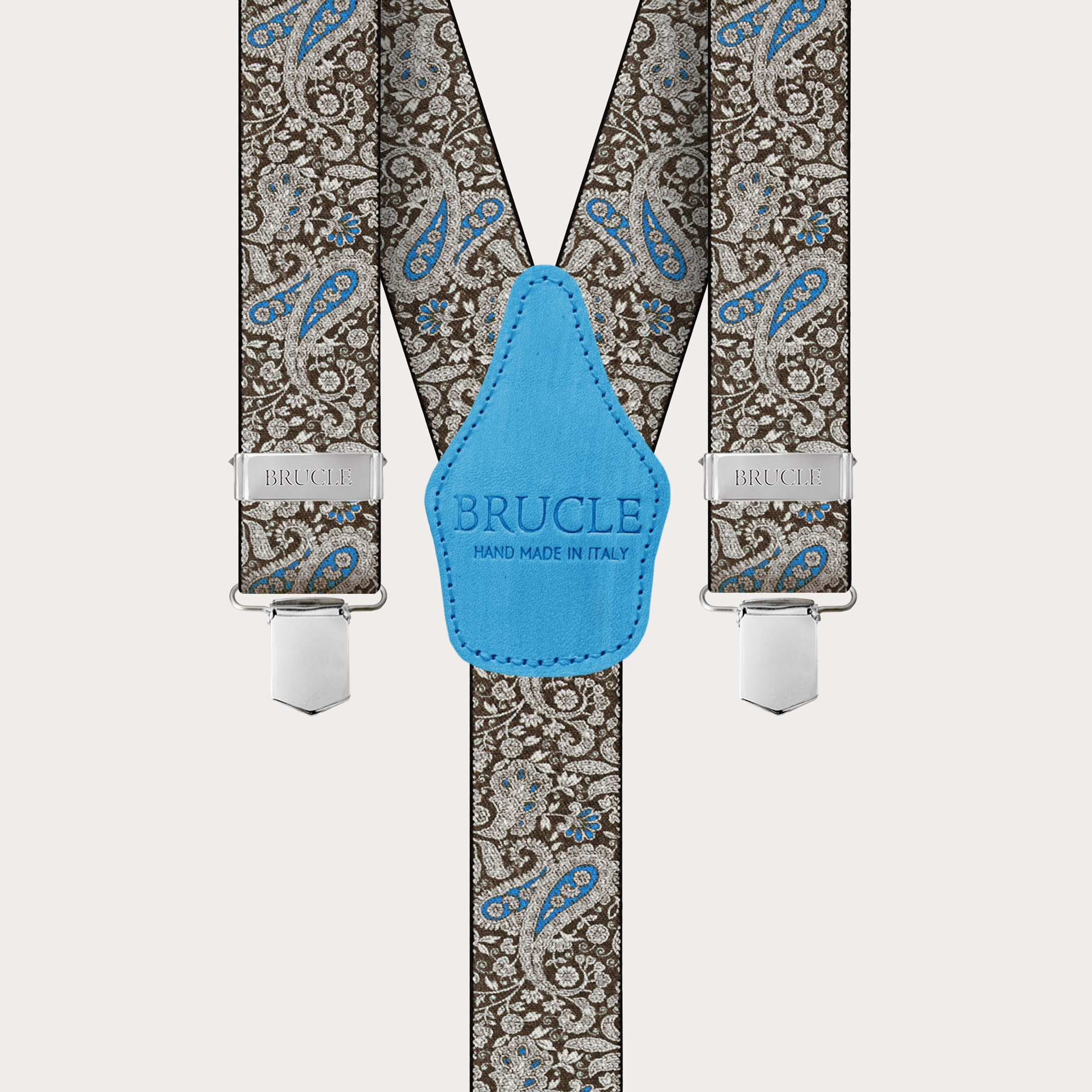 BRUCLE Tirantes con clips en estampado cashmere marrón y azul