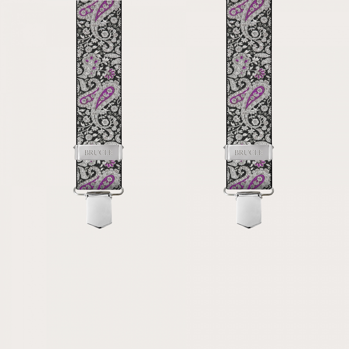 BRUCLE Tirantes con clips en estampado cashmere negro y morado