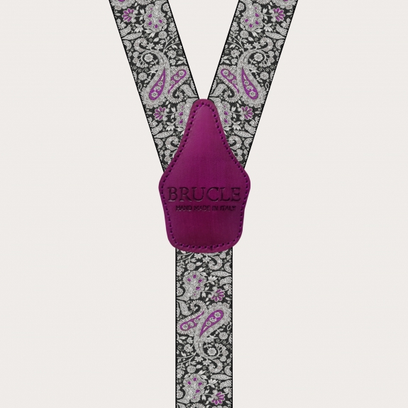 BRUCLE Hosenträger mit Clips in schwarz-violettes Kaschmirmuster