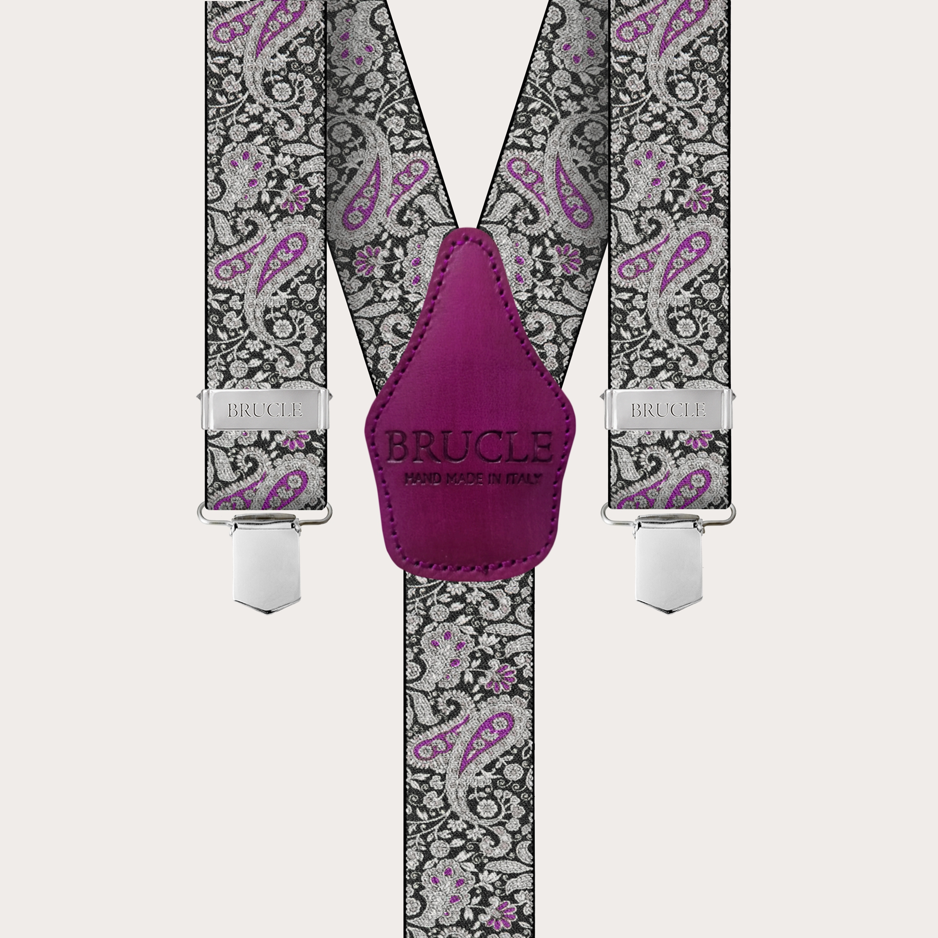 BRUCLE Bretelles à clips en motif cachemire noir et violet