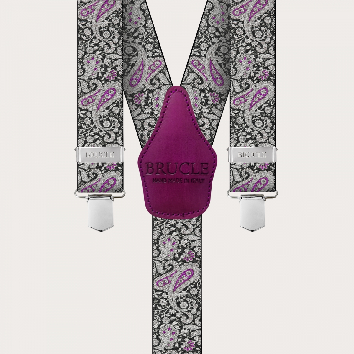 BRUCLE Bretelles à clips en motif cachemire noir et violet