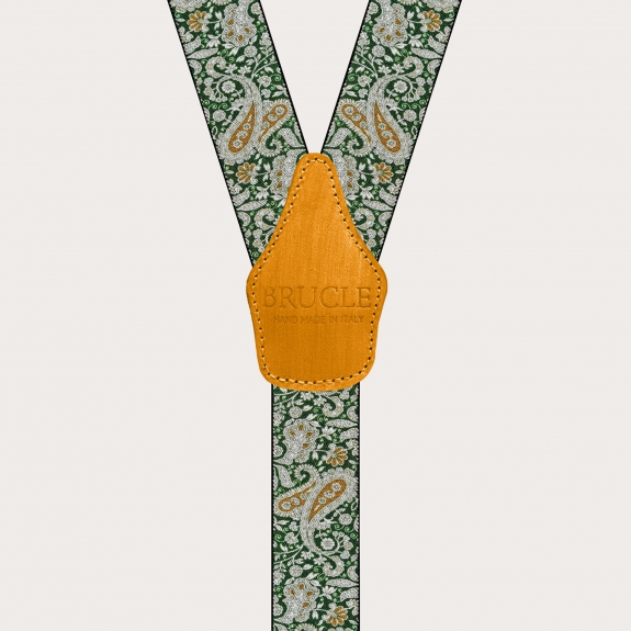 BRUCLE Hosenträger mit Clips in grünes und goldenes Kaschmirmuster