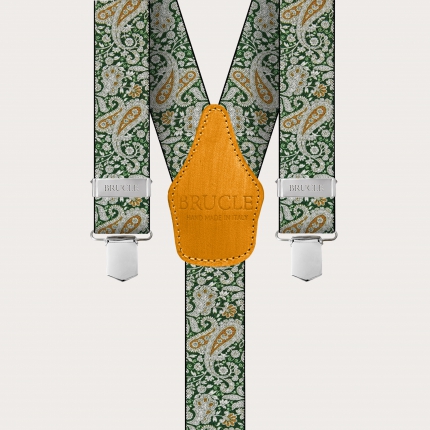 Hosenträger mit Clips in grünes und goldenes Kaschmirmuster