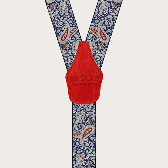 BRUCLE Hosenträger mit Clips in blaues und rotes Kaschmirmuster