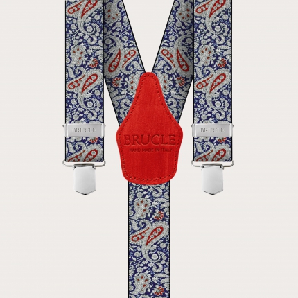 Bretelles à clips en motif paisley bleu et rouge