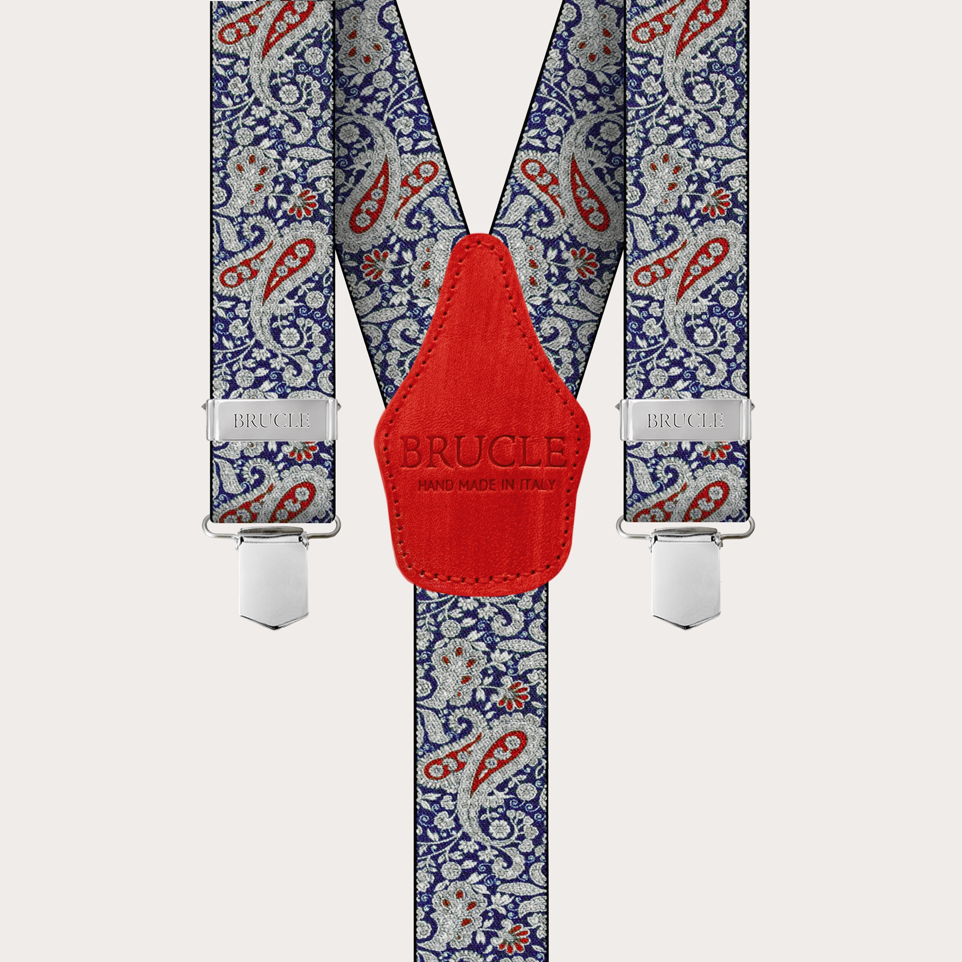 BRUCLE Bretelles à clips en motif cachemire bleu et rouge