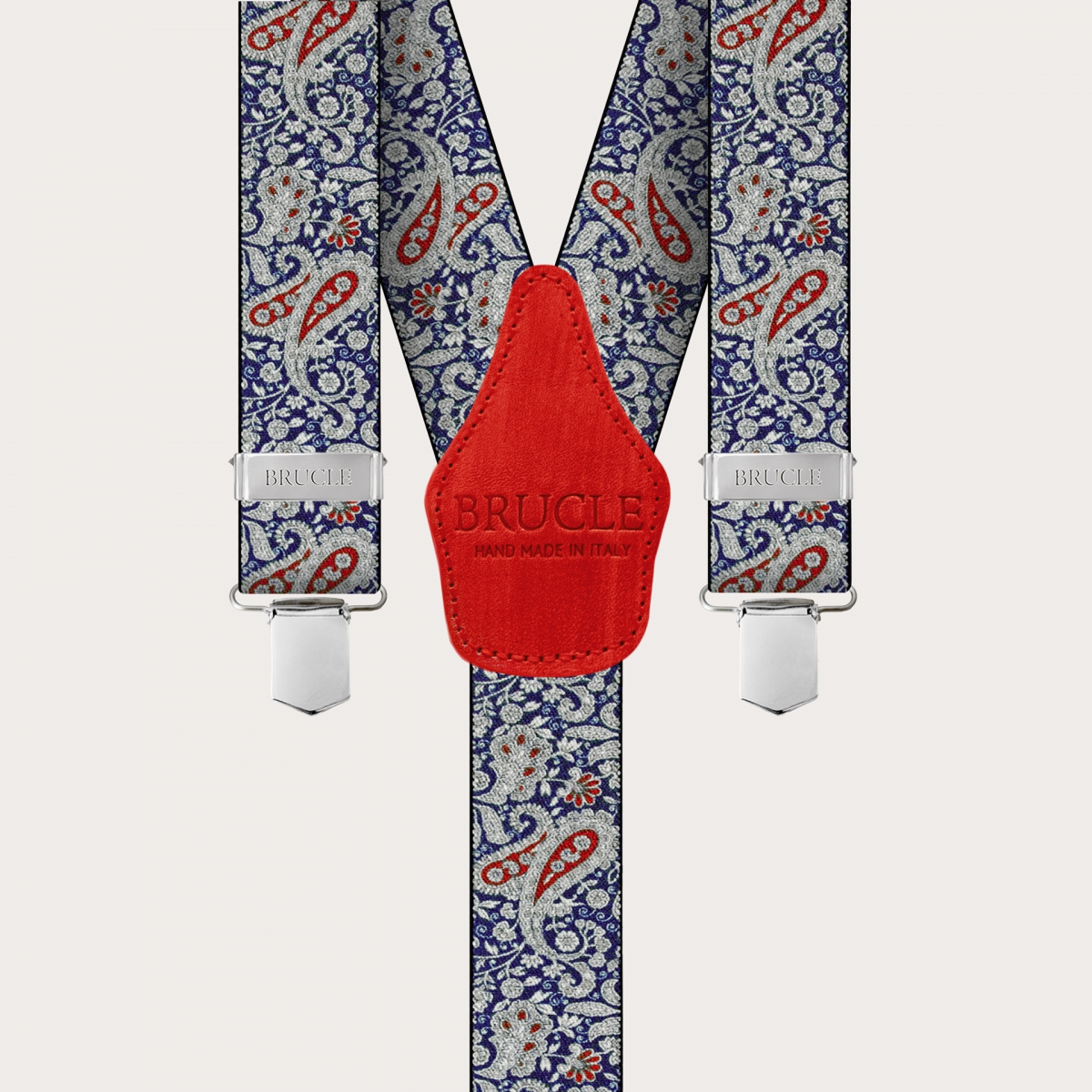 BRUCLE Tirantes con clips en estampado cashmere azul y rojo