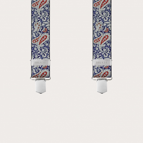 BRUCLE Suspenders with clips in blue and red cashmere pattern