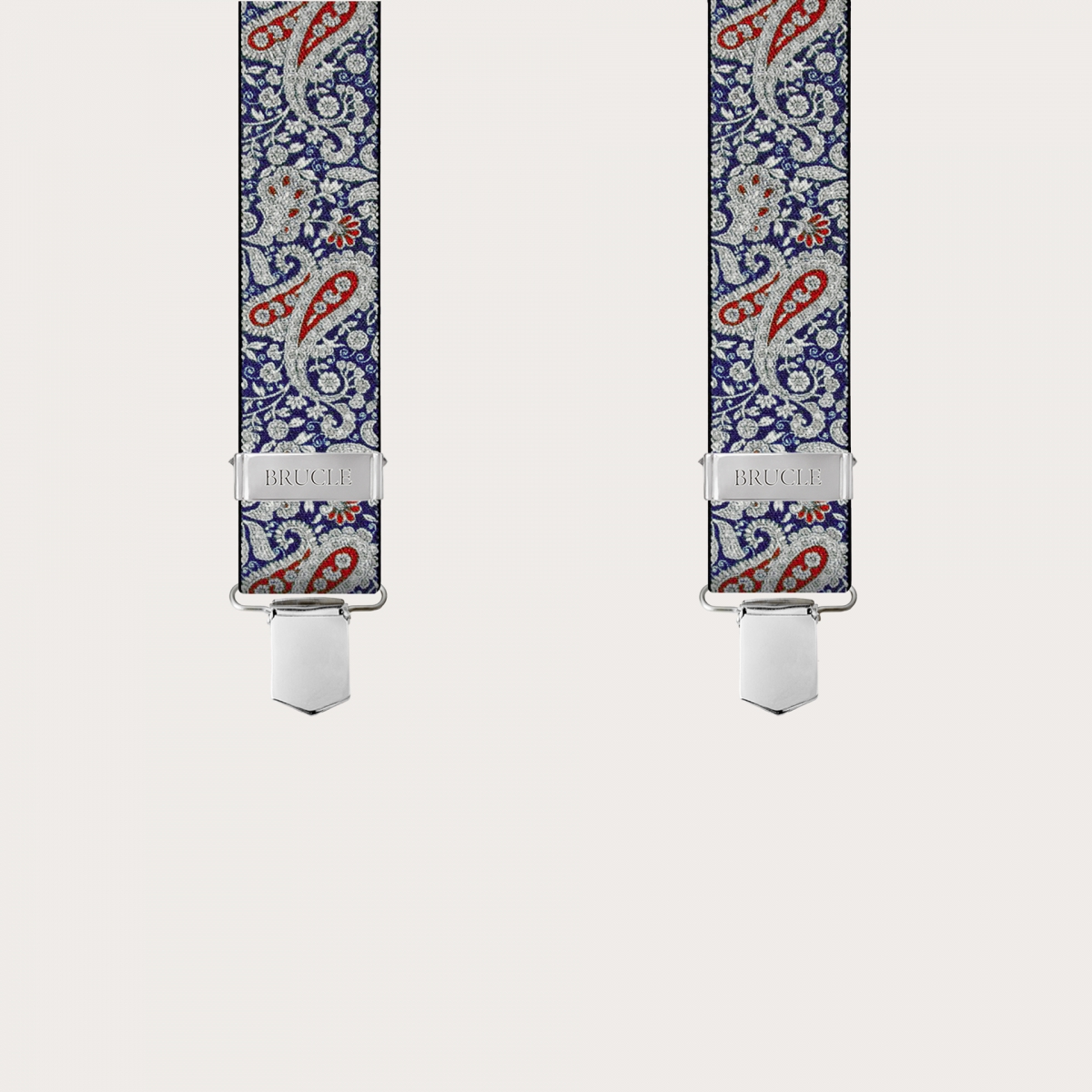 BRUCLE Tirantes con clips en estampado cashmere azul y rojo