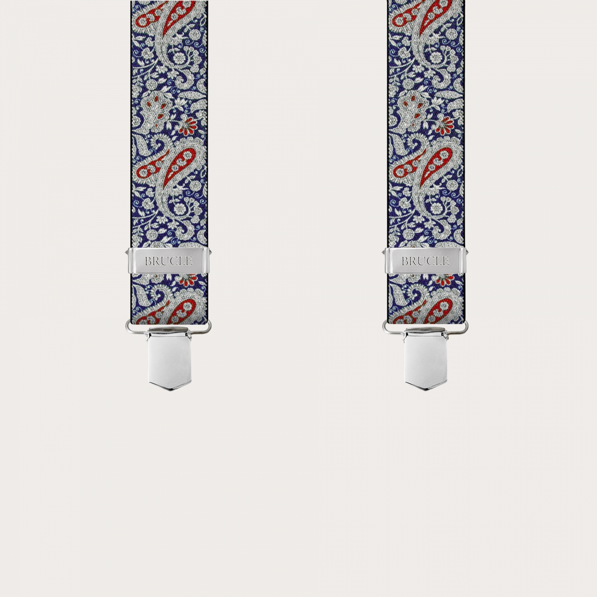 BRUCLE Tirantes con clips en estampado cashmere azul y rojo